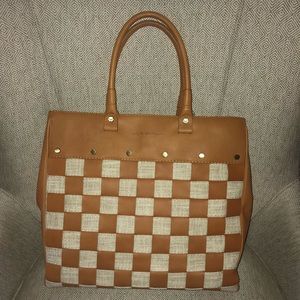 Via Spiga large leather/linen woven tote bag